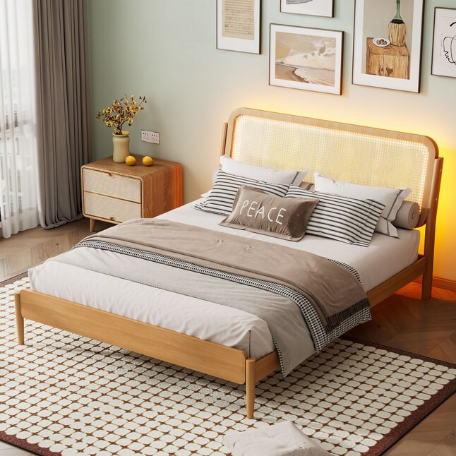 Yiekholo Natural Queen Wood Bed frame Bed | Lowe's