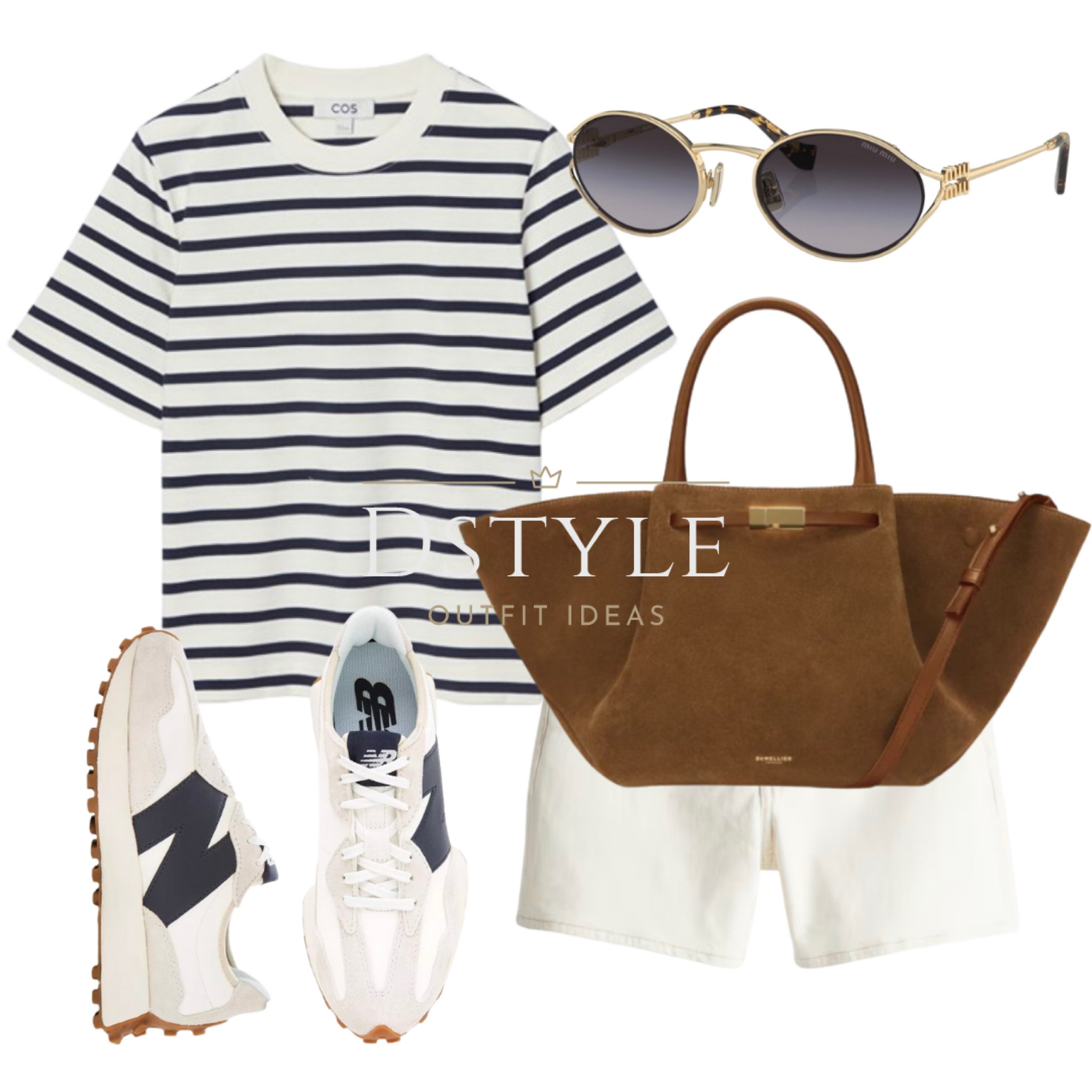 Navy/white striped t-shirt, white denim shorts, brown suede bag, New Balance sneakers, trainers with navy accent, MIU MIU sunglasses

#LTKFindsUnder50 #LTKTravel #LTKStyleTip