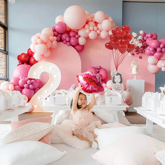 141 Psc Macaron Pink Retro Pink Red Balloons and Heart Lip - Etsy | Etsy (US)