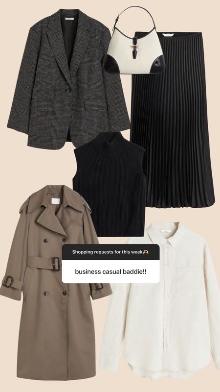 Chic workwear style, cute office outfits, modest fashion, winter outfits, oversized tweed blazer, classic style trench coat, silk pleated midi skirt

#LTKfindsunder100 #LTKstyletip #LTKworkwear