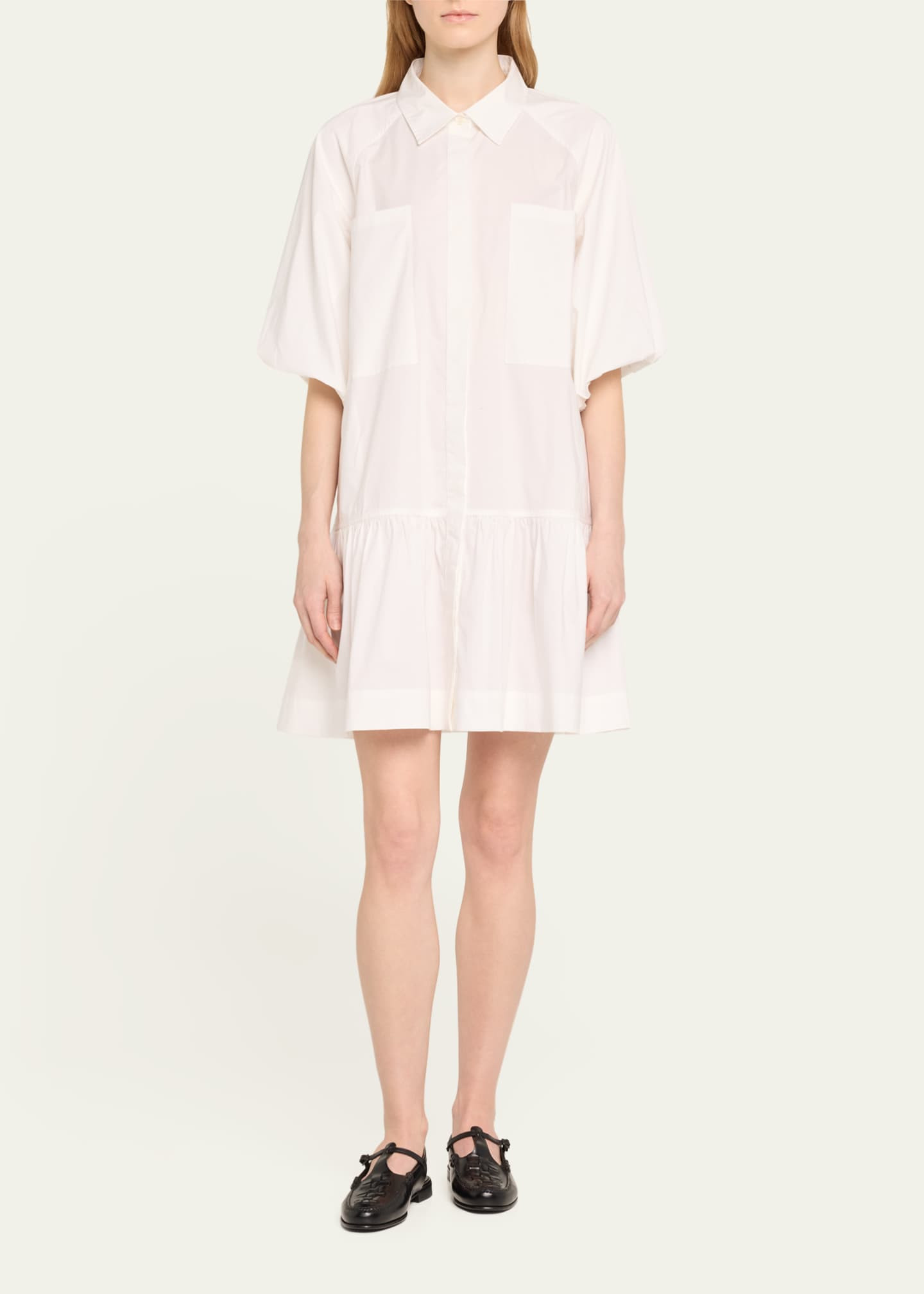 SIMKHAI Crissy Puff-Sleeve Cotton Poplin Mini Shirtdress | Bergdorf Goodman