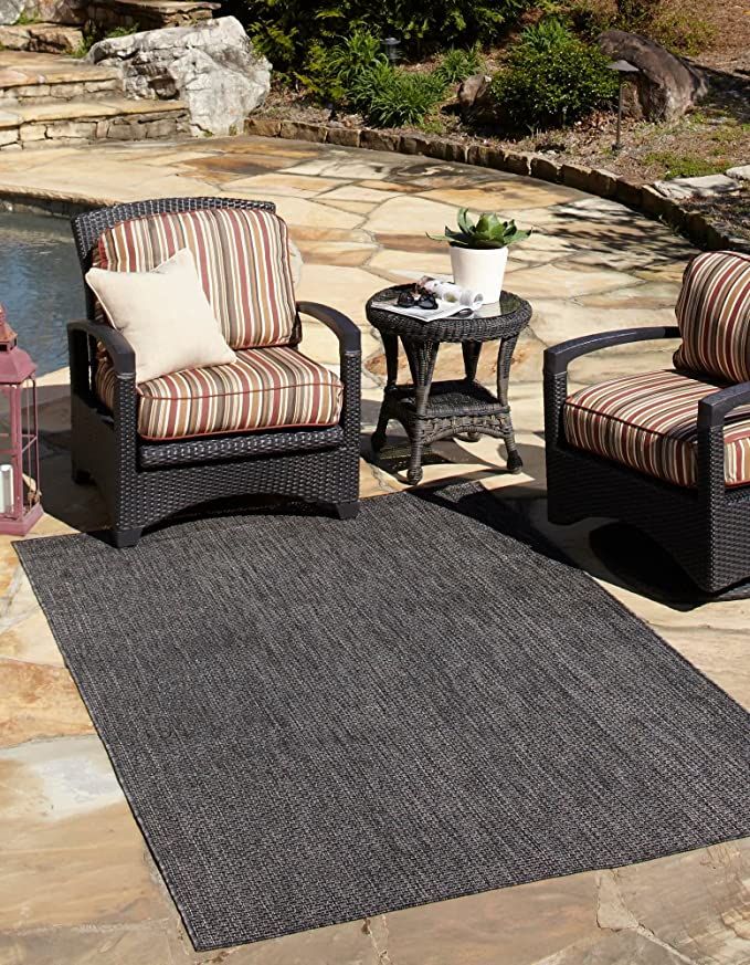 Unique Loom Collection Casual Transitional Solid Heathered Indoor/Outdoor Flatweave Area Rug, Rec... | Amazon (US)