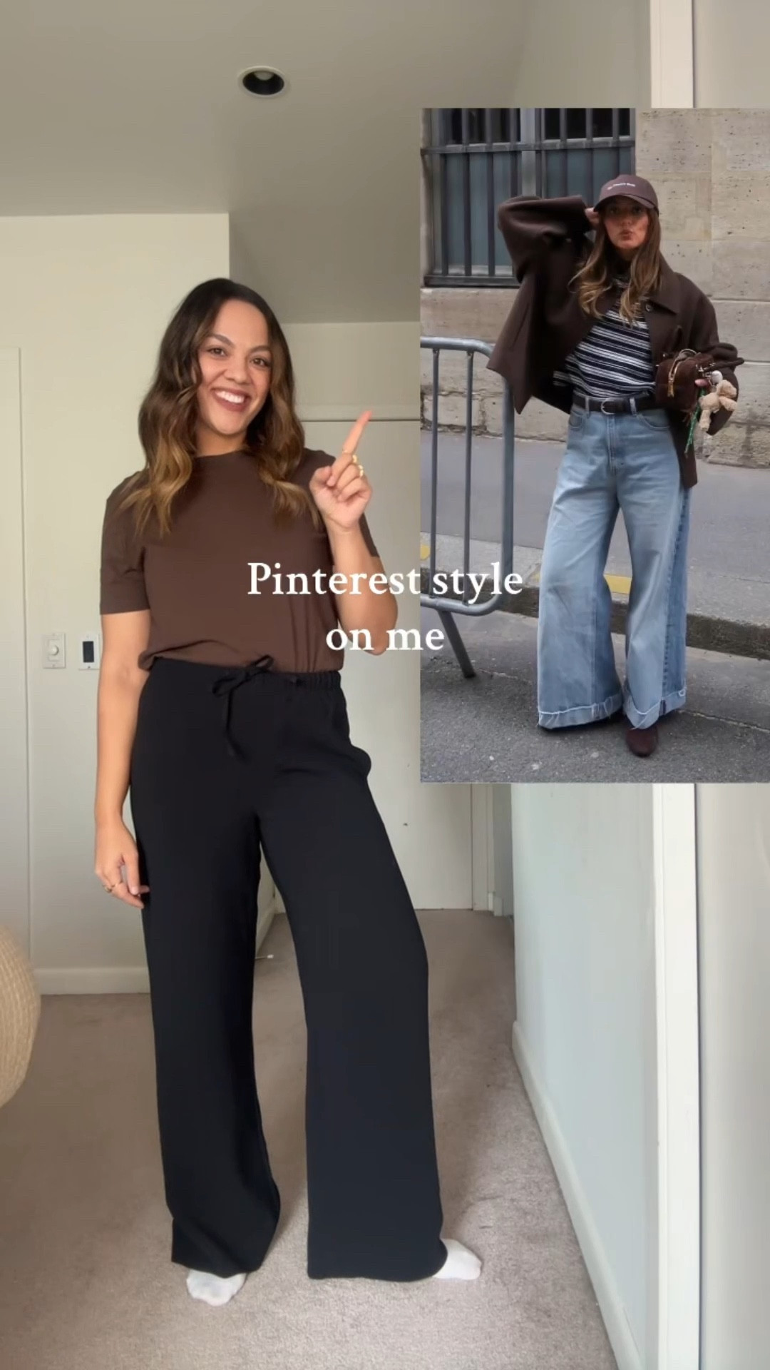 Pinterest style on me!

-Madewell brown suede jacket, I have a large. 
-Reformation striped cashmere sweater, I have a size large. 
-Anine Bing light wash wide leg jeans, I have a size 30. 
-Steve Madden brown suede flats. 
-Anine Bing espresso brown baseball cap. 


#LTKstyletip #LTKfall #LTKwinter