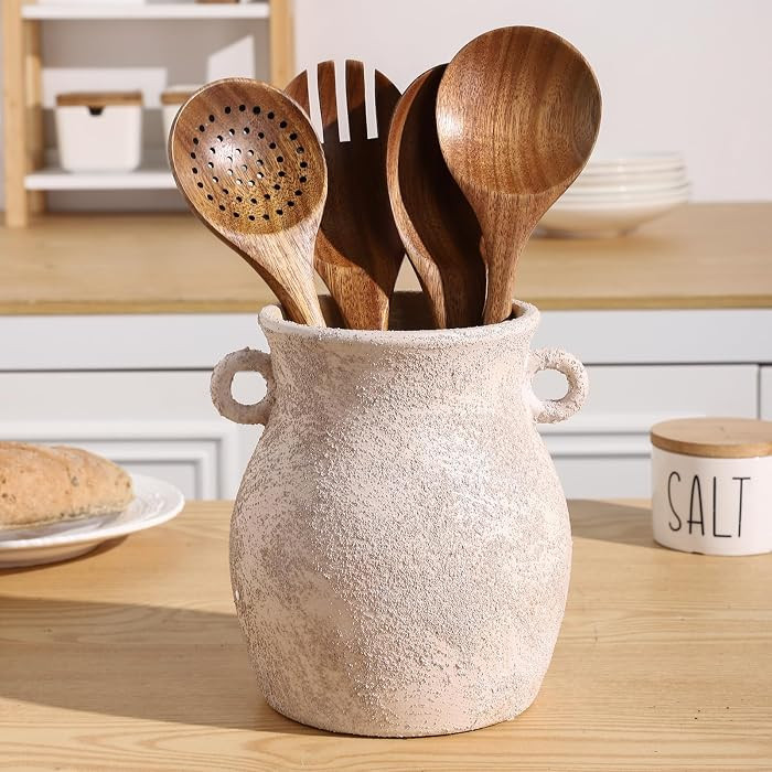 Ceramic Farmhouse Kitchen Utensil Holder for Countertop, Rustic Cooking Utensil Holder Crock Fit for Kitchen Counter. | Amazon (US)