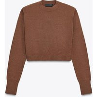 Zara - Cropped Knit Shoulder Pad Sweater - Women - Brown - Women | Zara US