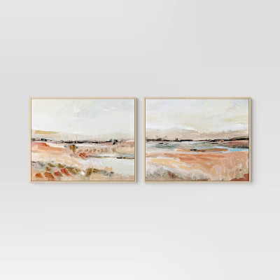 (Set of 2) 24" x 30" Faded Landscape Framed Wall Canvases Natural - Threshold™: Polystyrene Fra... | Target