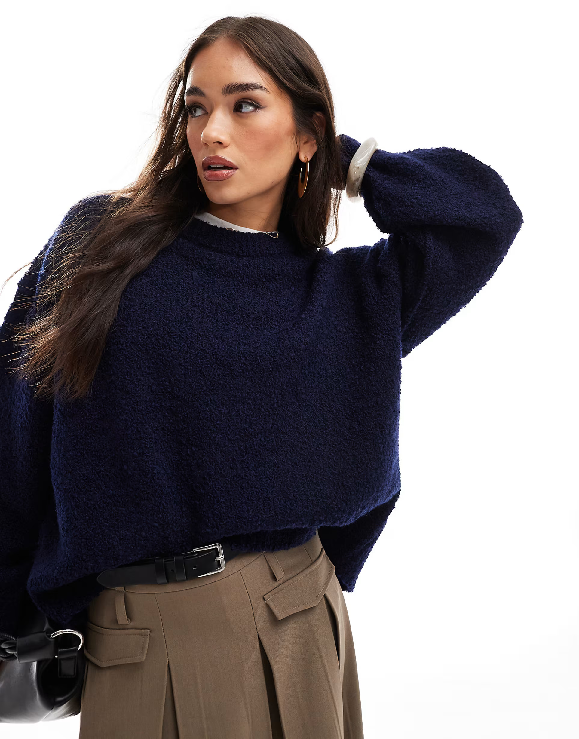 ASOS DESIGN boucle crew neck jumper in navy | ASOS (Global)