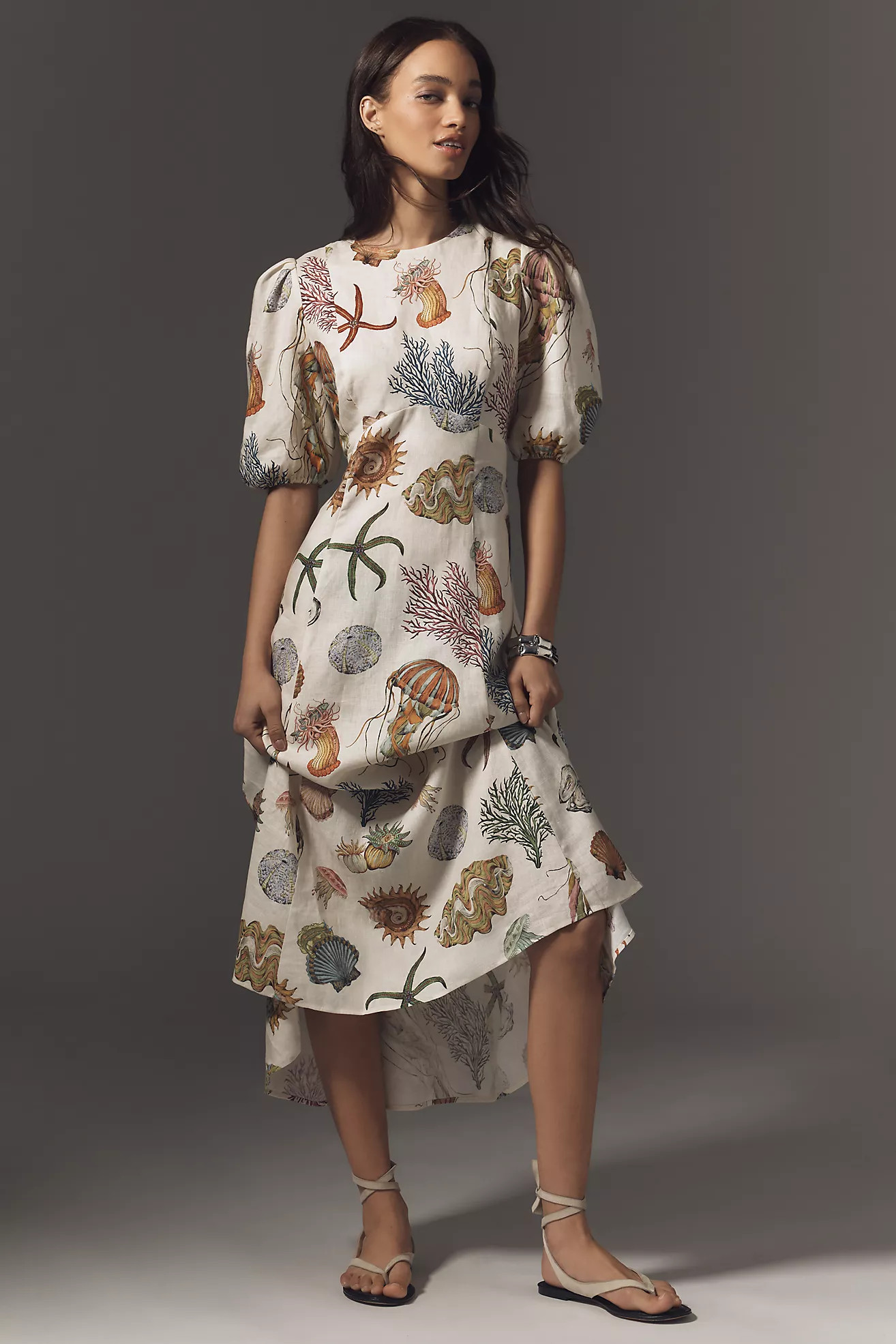 ALÉMAIS Sea Short-Sleeve Linen Midi Dress | Anthropologie (US)