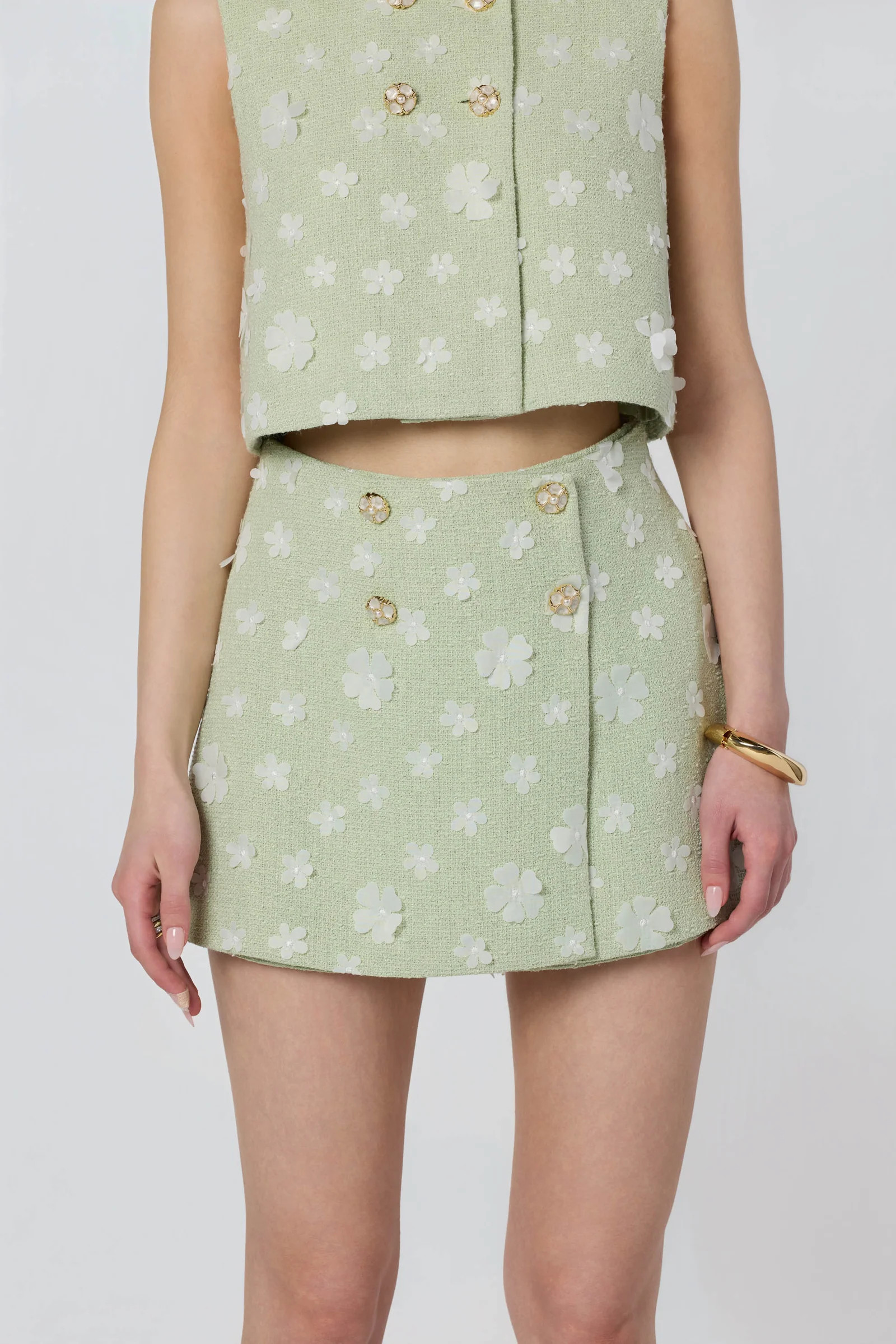 Janell Floral Applique Tweed Skort - Mint / XS | ASTR The Label (US)