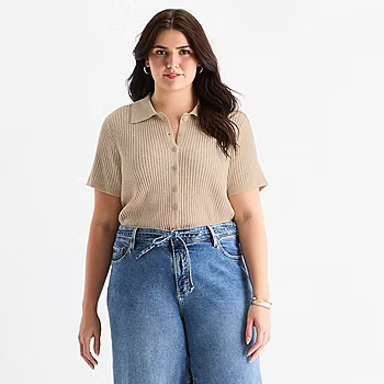 a.n.a Plus Womens Short Sleeve Pullover Sweater | JCPenney