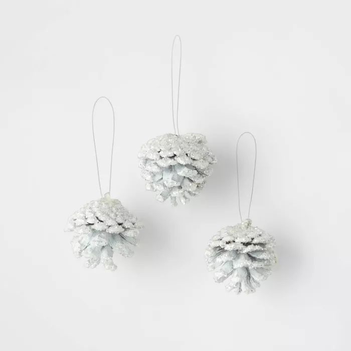 3ct 2in White Dipped Pinecone with Glitter Christmas Ornament Set - Wondershop™ | Target