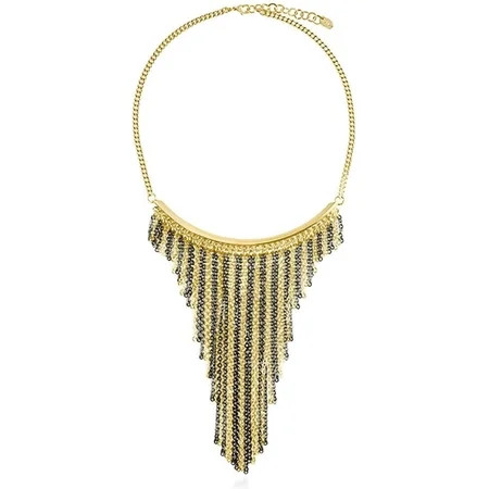 HTYSUPPLY Black and Gold-Tone Brass Fringe Fashion Bib Statement Necklace | Walmart (US)