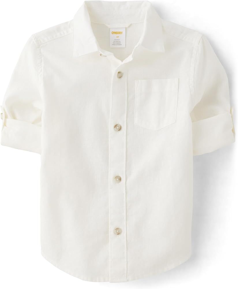 Gymboree Boys' and Toddler Long Sleeve Linen Button Up Shirt | Amazon (US)