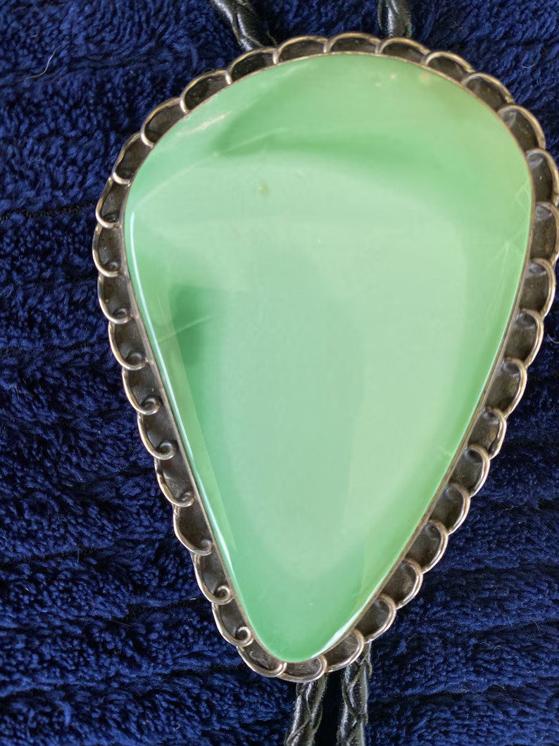 Who says a bolo is just for men?? Gorgeous Southwest Vintage Variscite Sterling Silver and Leathe... | Etsy (US)