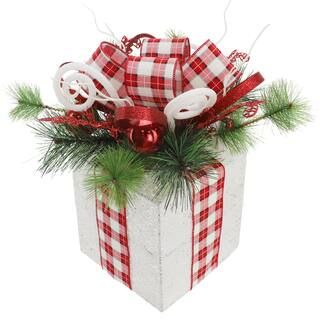 15" LED White Pine Leaf Gift Box Tabletop Accent with Plaid Ribbon by Ashland® | Michaels Stores