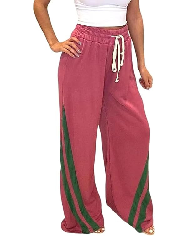 Voghtic Wide Leg Sweatpants Women Striped Drawstring Hight Waisted Loose Casual Pants Lounge Bagg... | Amazon (US)