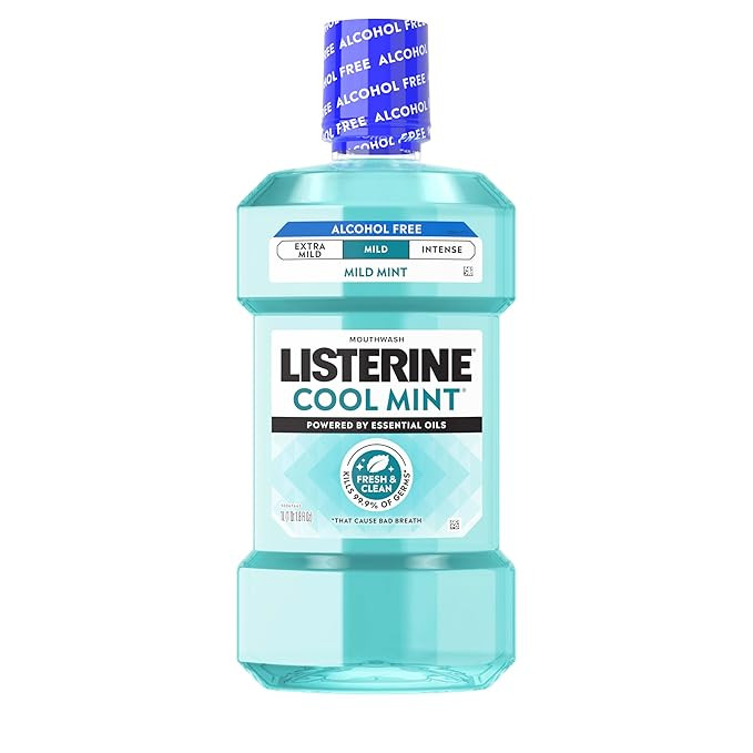 Listerine Cool Mint Alcohol-Free Mild Mouthwash, Oral Rinse Kills 99.9% of Germs That Cause Bad B... | Amazon (US)