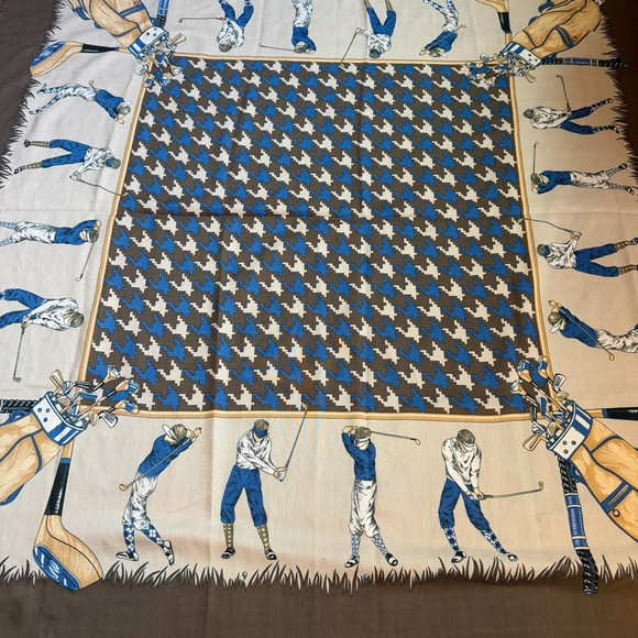 Gim Renoir Vintage Golf Houndstooth Scarf Blue Brown 45 X 46” | Poshmark