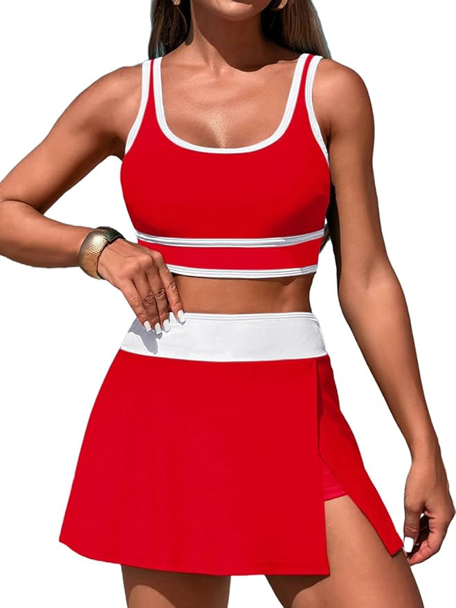 Women's High Waisted Bikini Sets Tummy Control Swim Skirt Two Piece Swim Suit Tummy Control Color... | Amazon (US)