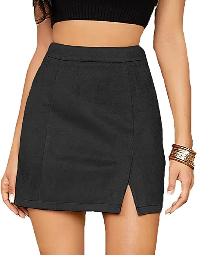 Amazon.com: Mingnos Womens Faux Suede Leopard Print High Waisted Bodycon A-Line Mini Short Skirts... | Amazon (US)