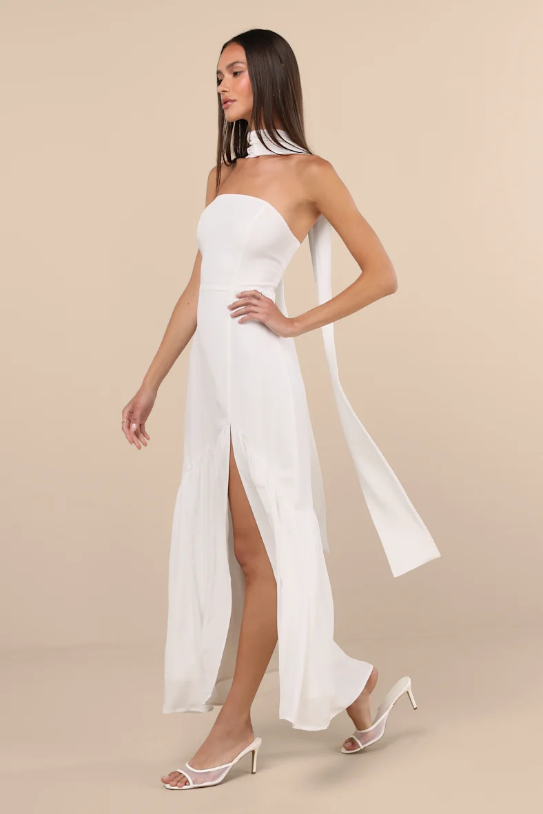 Captivating Spirit White Strapless Dress and Scarf Set | Lulus