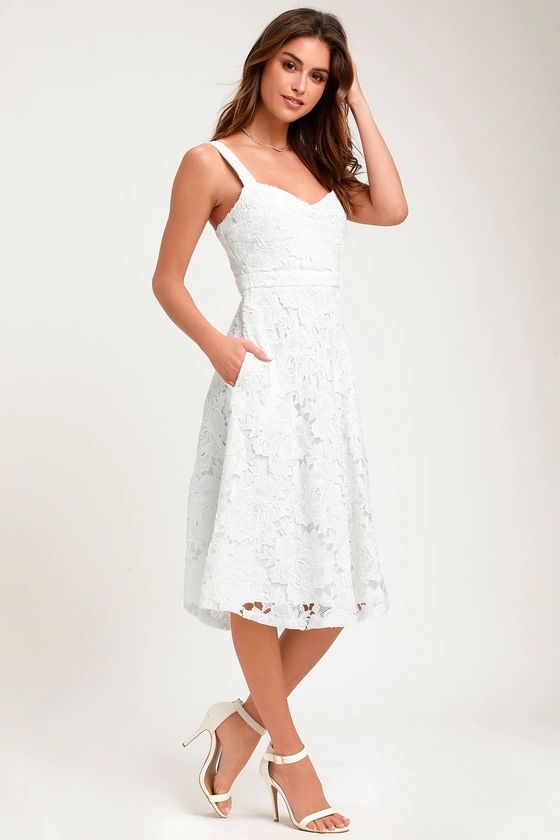 Divine Beauty White Lace Midi Dress With Pockets | Lulus (US)