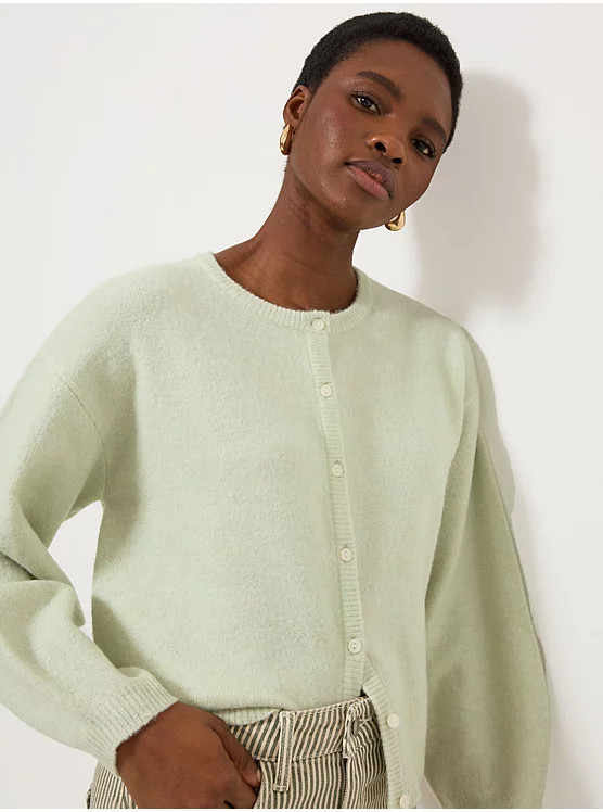 Sage Green Crew Neck Knitted Cardigan | George