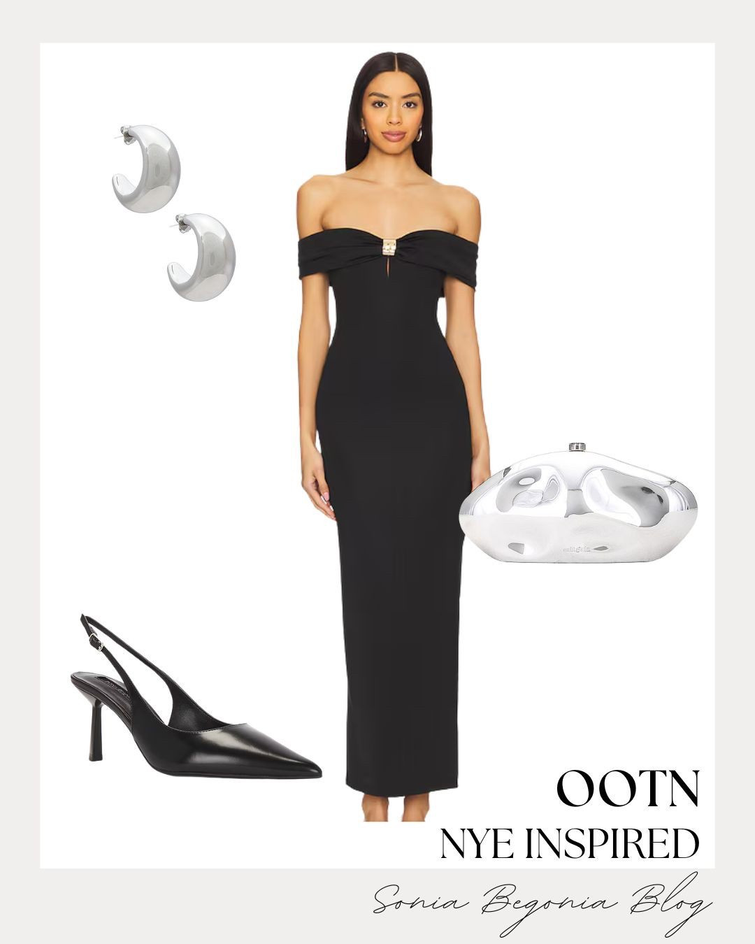 OUTFIT of the Night: Sleek Silhouettes & Silver Accents! ✨

Embrace the ultimate New Year’s Eve trend with this perfectly balanced festive look! 🥂

We are obsessed with the statement piece: a sophisticated black off-the-shoulder maxi dress featuring an elegant sweetheart neckline with a delicate center-cut detail. Balance the classic black gown with high-shine silver accessories, including a unique, sculptural metallic silver clutch and bold, oversized silver teardrop hoop earrings. Finish the look with sleek, modern footwear: chic pointed-toe black slingback pumps for a touch of polished evening glam!

#OOTD
#OOTN
#NYEStyle
#RevolveFinds
#BlackDress
#OffTheShoulder
#SilverAccessories
#SlingbackPumps
#HolidayGlam
#EveningWear
#DateNightOutfit
#LTKStyle
#LTKParty
#NewYearsEveOutfit
#StylingInspo


#LTKootd #LTKgrwm #LTKWedding