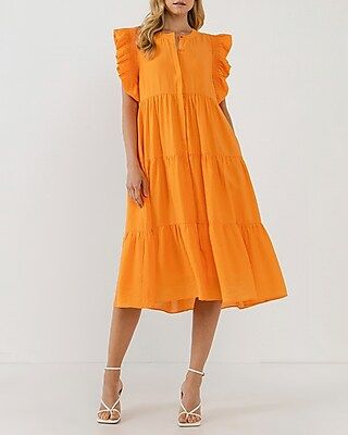 English Factory Ruffle Button Down Midi Dress | Express