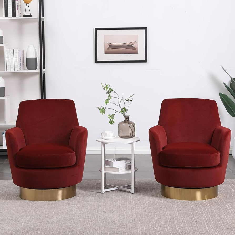 Amazon.com: Tmsan Swivel Accent Chairs Set of 2, Comfy Upholstered Armchair with Thick Cushion, R... | Amazon (US)