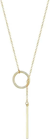 FOCALOOK Long Necklaces for Women 14K Gold Plated Dainty Drop Bar Pendant Lariat Y-Shaped Necklac... | Amazon (US)