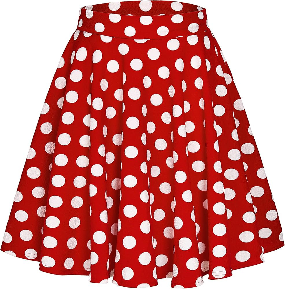 EXCHIC Women’s Basic Skirt A-Line Midi Dress Casual Stretchy Skater Skirt (M, Polka Dot-3) at A... | Amazon (US)