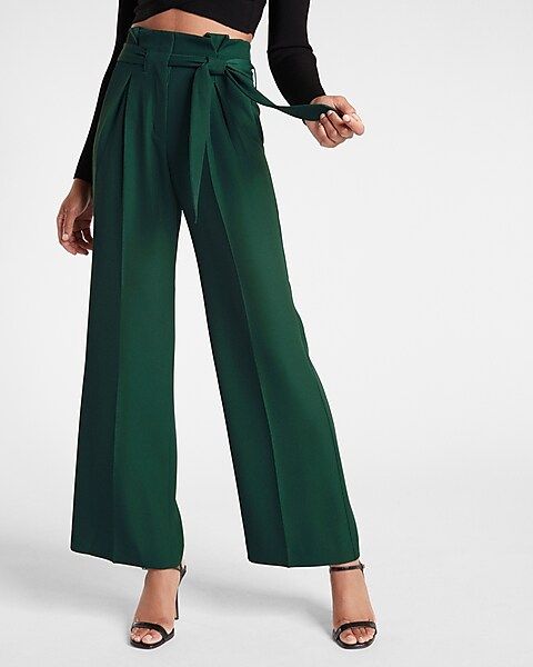 High Waisted Belted Twill Wide Leg Pant | Express