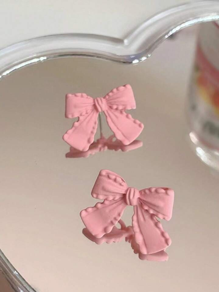 1pair New Fashion Simple And Elegant Pink Bow Shape Earrings Spray Paint Stud Earrings For Women | SHEIN