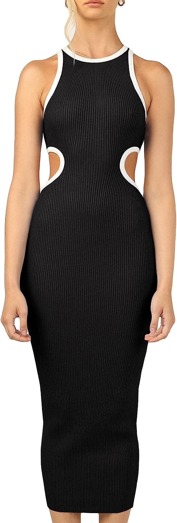 KMOLY Women's Sexy Sleeveless Cut Out Dress Crewneck Bodycon Hollow Backless Knitted Evening Cock... | Amazon (US)