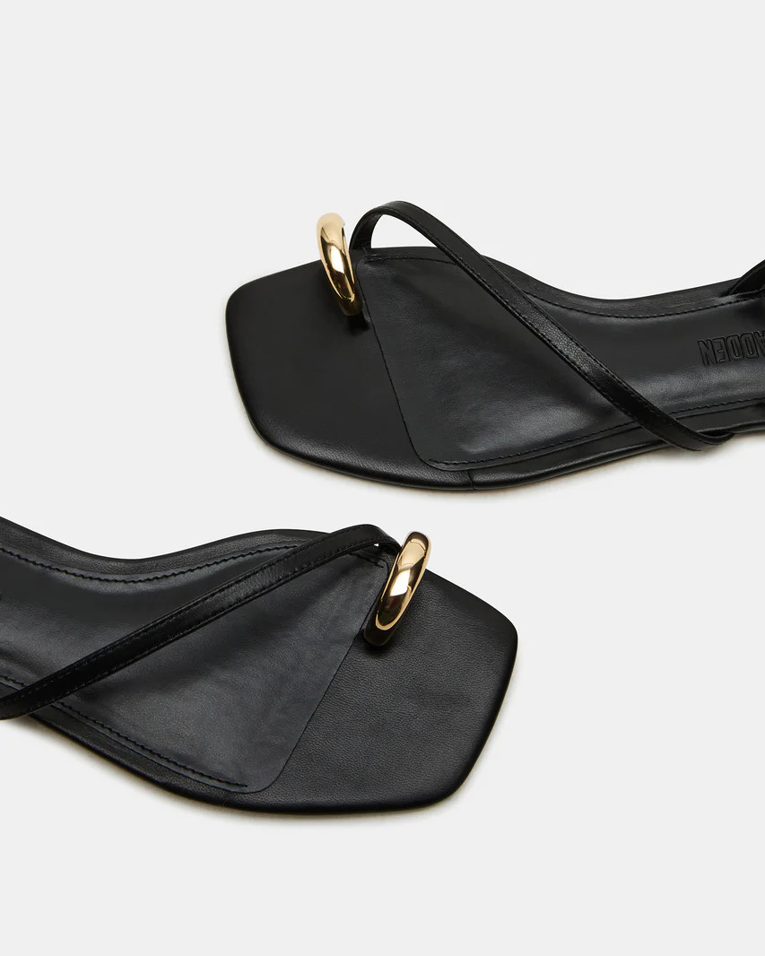 ODYSSEY Black Leather Strappy Square-Toe Sandal | Women's Sandals | Steve Madden (US)