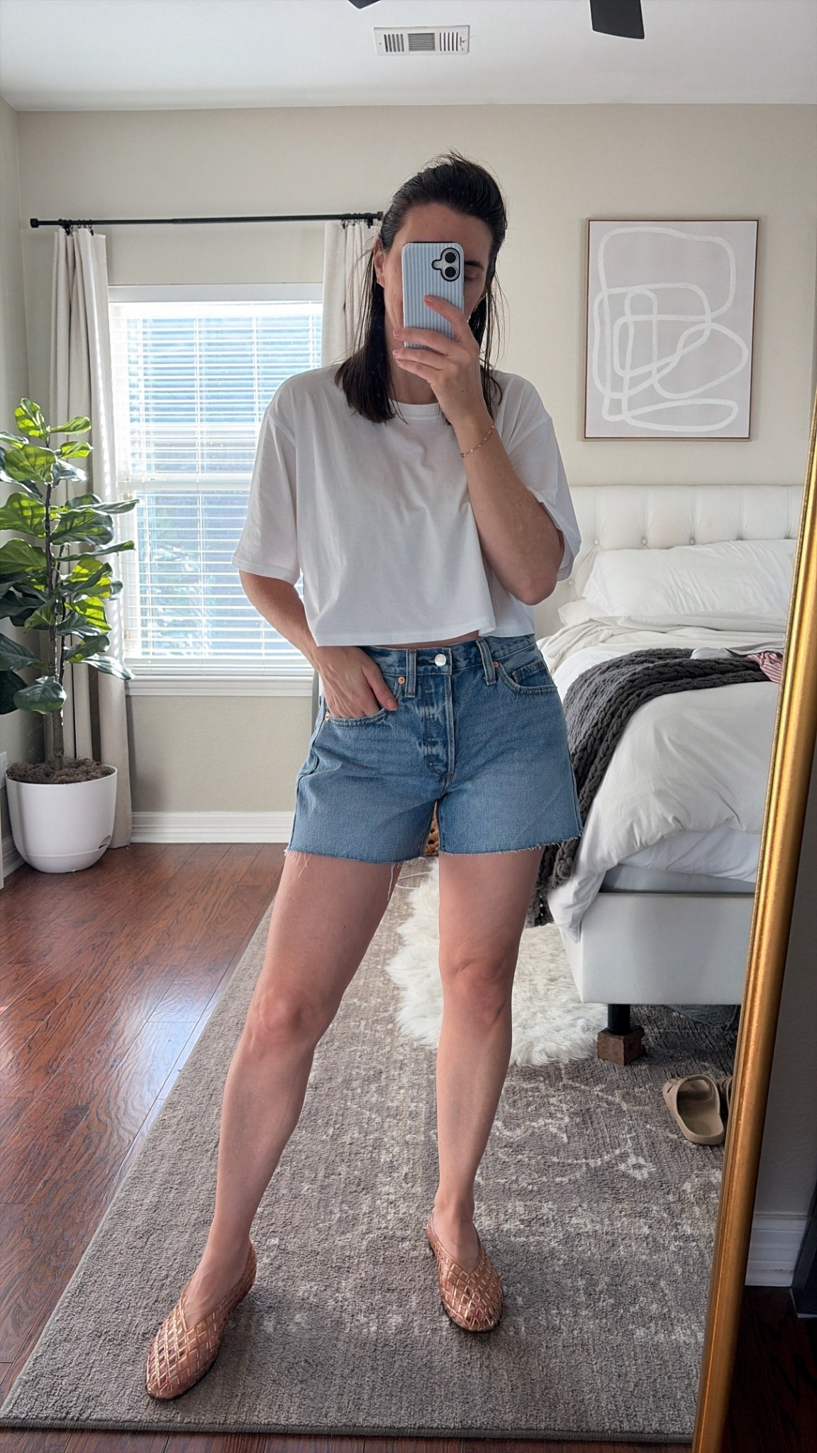 Just got these mid rise baggy shorts in and they look very designer for under $30. Wearing my true size. Also pictured are the dolce vita jellies I got and a cropped white t in an oversized fit  

#LTKSeasonal #LTKmomlife #LTKootd