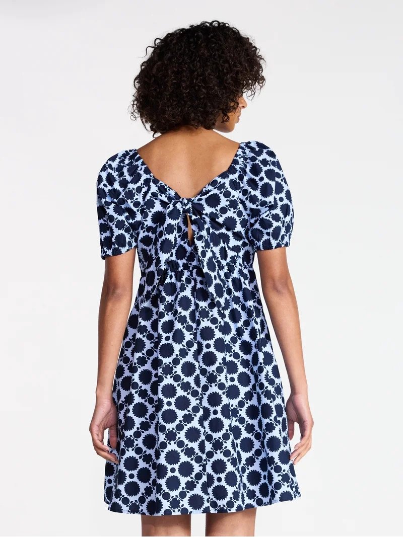Time and Tru Women's and Women's Plus Tie Back Mini Dress with Puff Sleeves, Sizes XS-4X | Walmart (US)