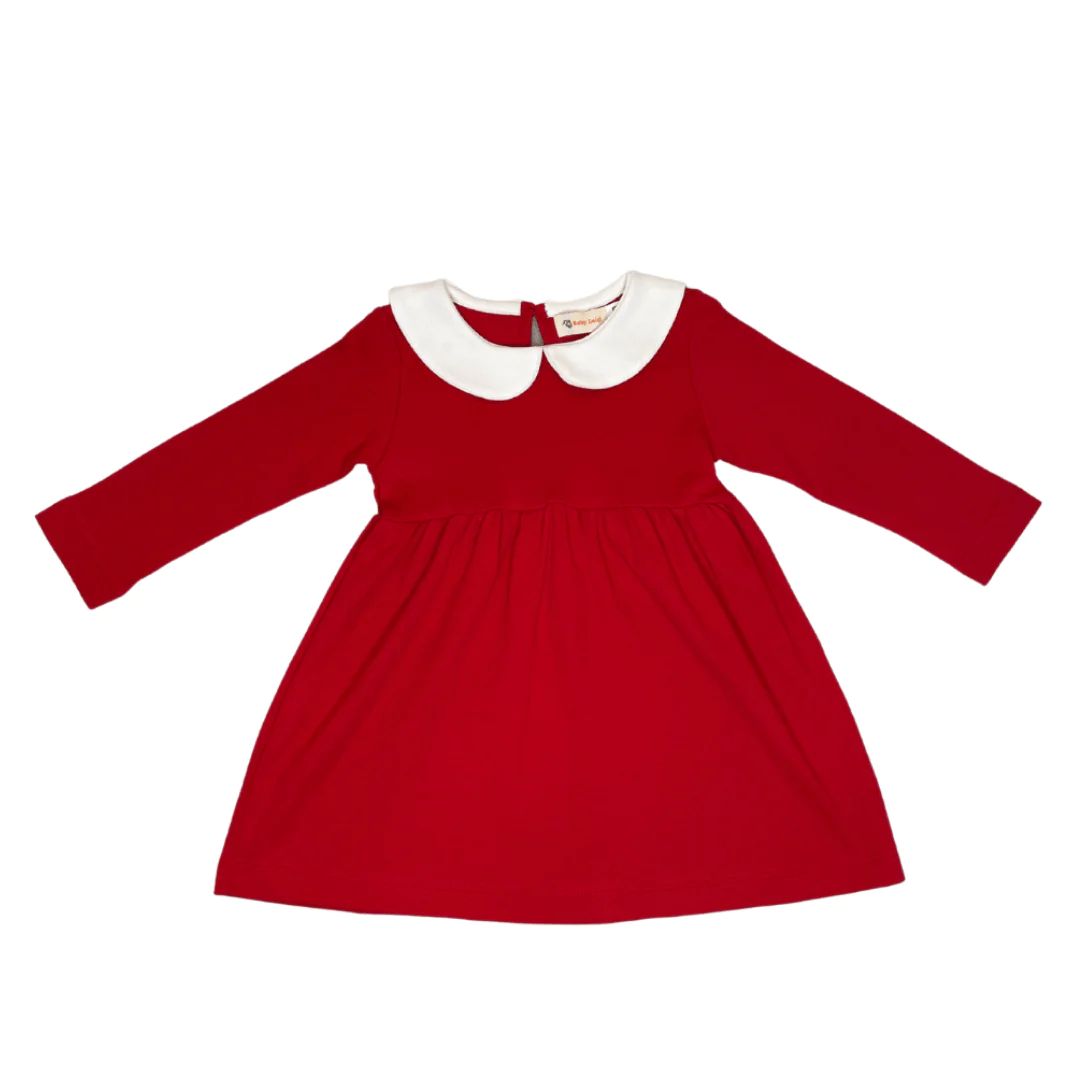 long sleeve peter pan collar dress in deep red and white | Ellifox