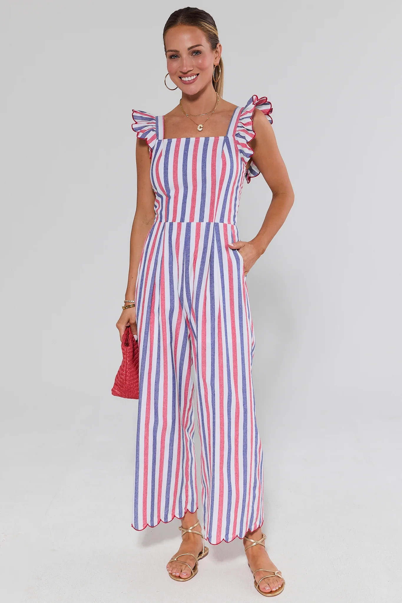 Multi Striped Flutter Sleeve Jumpsuit | Avara