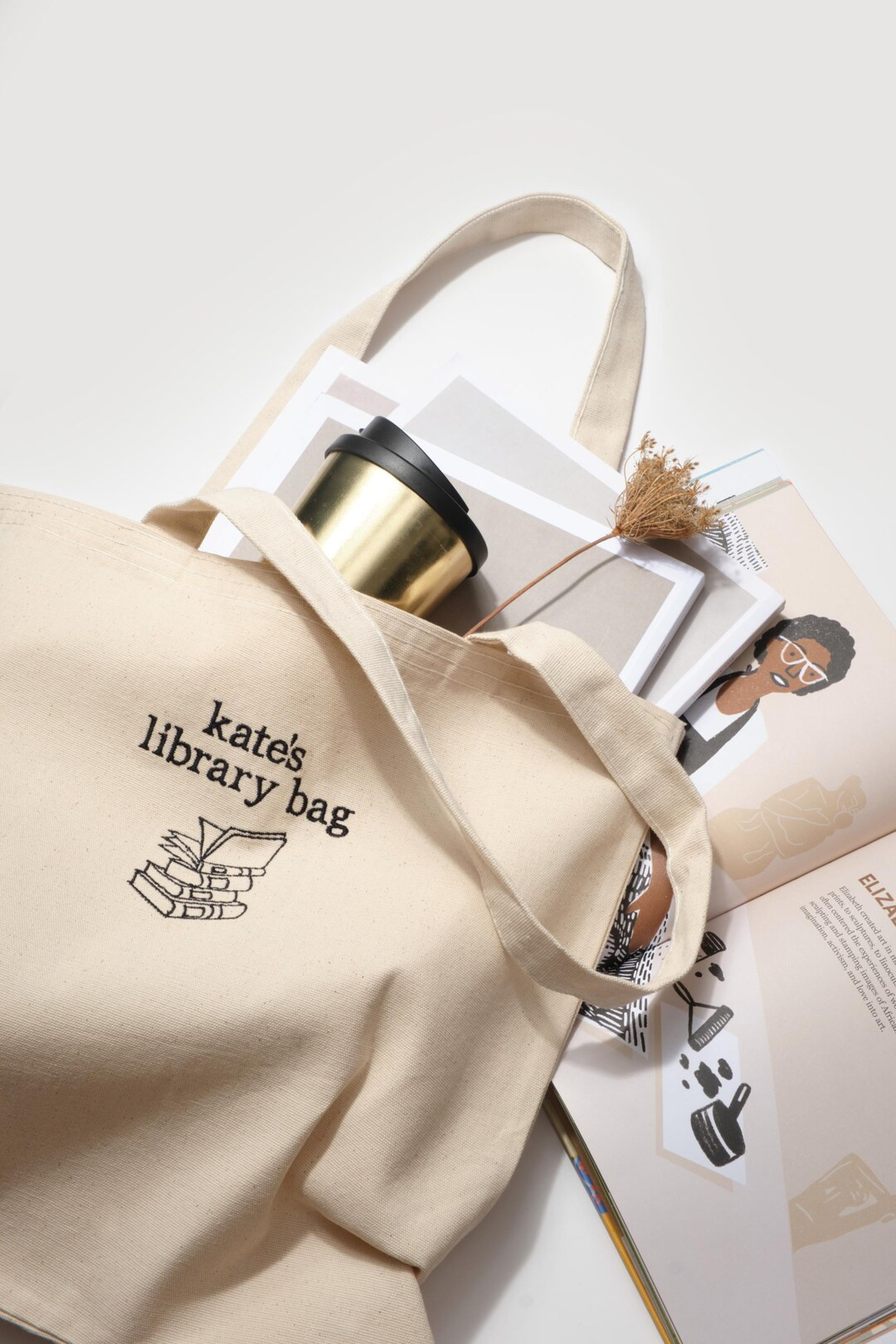 Custom Embroidered Library Tote Bag - Personalized Book Lover Gift- Name Embroidered Tote Bag - E... | Etsy (US)