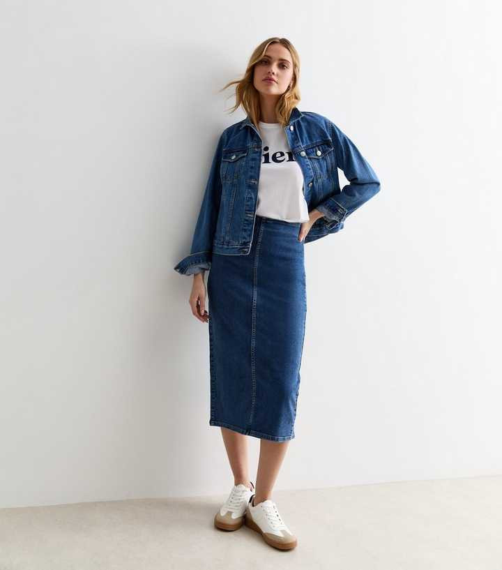 Blue Denim Midi Tube Skirt
						
						Add to Saved Items
						Remove from Saved Items | New Look (UK)