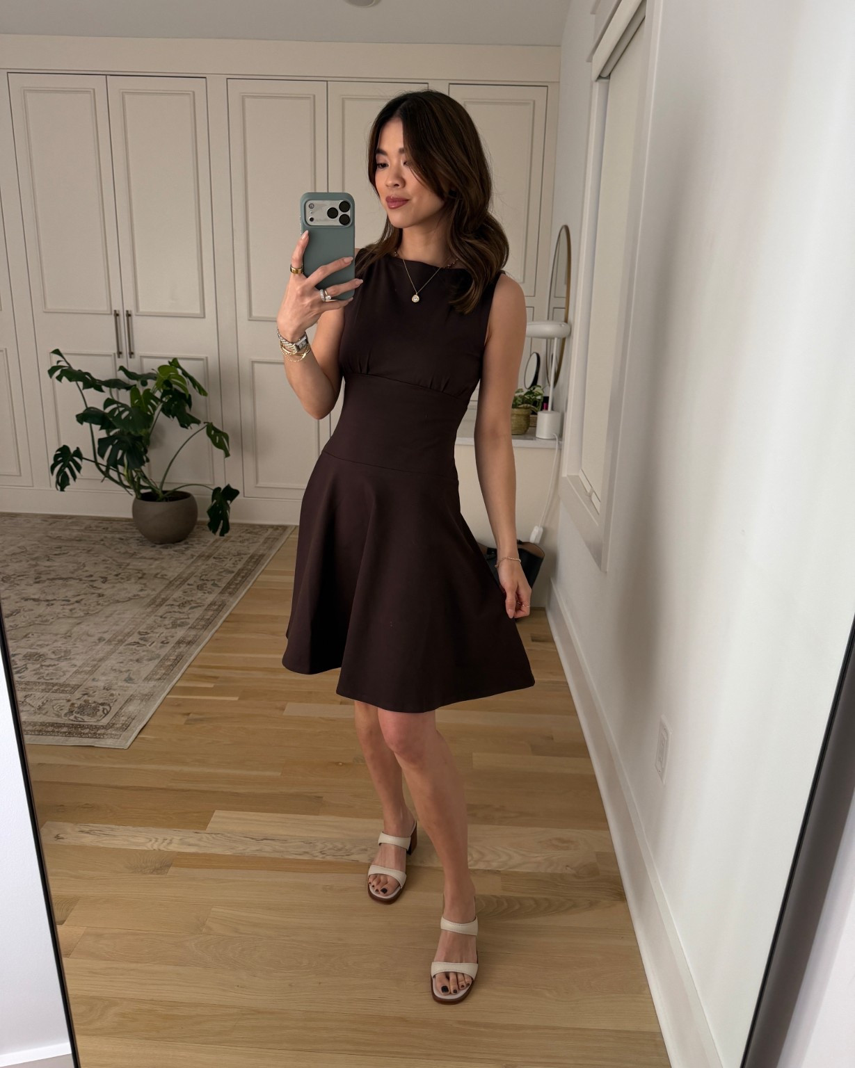 Wearing size XS in the dress!
@Quince  

petite fashion, get dressed with me, outfit inspiration, ootd, nashville outfit, Nashville influencer, petite style, vacation style, casual outfits, mom style, petite dress, spring outfits, spring outfit info, spring dress, spring outfit idea, spring shoes, vacation dress, spring break dress, quince, quince dress, brown dress, skater dress