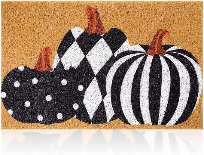 Fall Pumpkins Door Mat Fall Imitation Coir Doormat plaid pumpkin Outdoor Mat Autumn Farmhouse Flo... | Amazon (US)