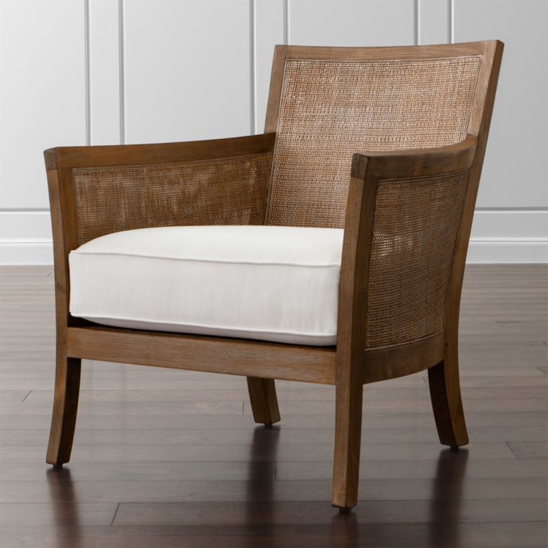 Blake Grey Wash Rattan Chair with Fabric Cushion | Crate and Barrel | Crate & Barrel