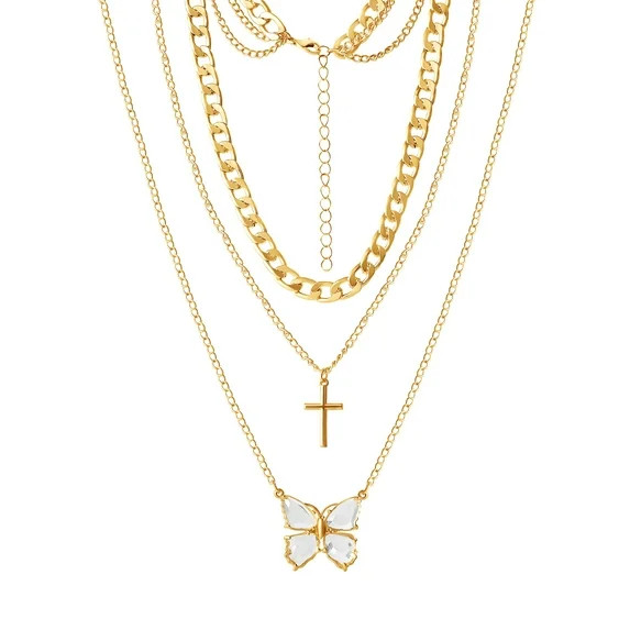 Jessica Simpson Women's Butterfly and Cross Layered Necklace | Walmart (US)