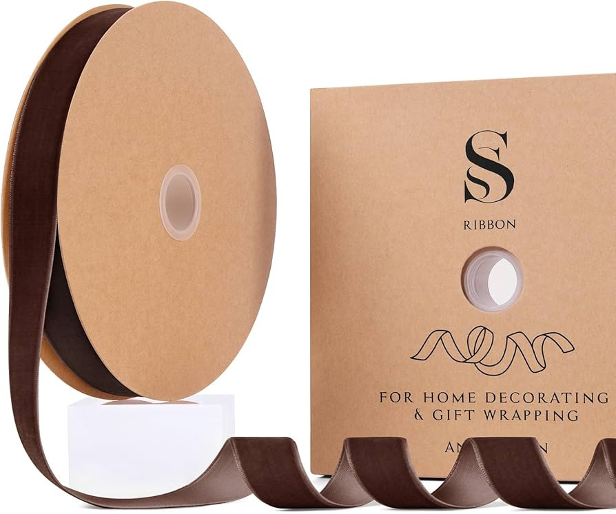 Brown Christmas Velvet Ribbon for Tree, Gift Wrapping, Flower Bouquet, Wreath Decorations, Bow Ma... | Amazon (US)