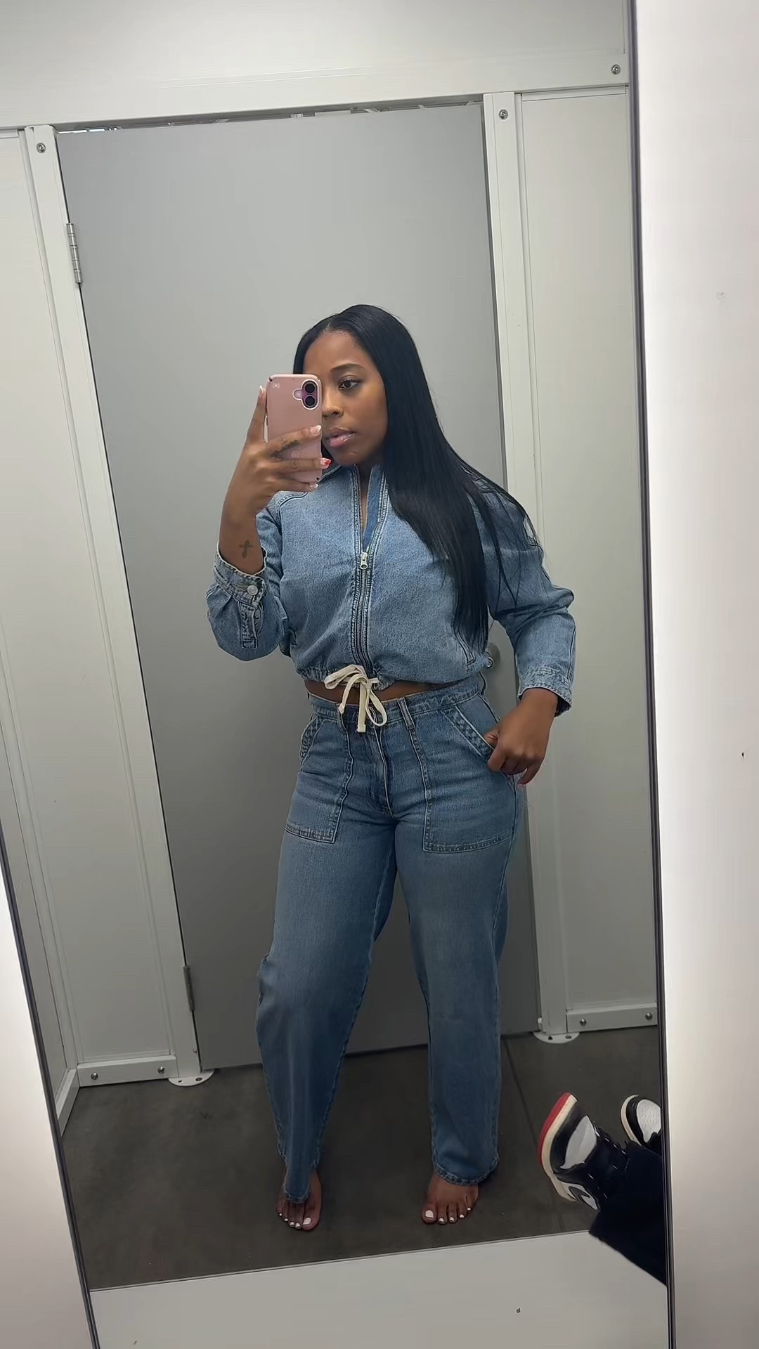 @walmart finds 
Size small denim jacket 
Size 8 denim bottoms 
Size medium black dress
Size small white top 
Size 8 red bottoms (runs big)

#LTKValentine #LTKootd #LTKvlog