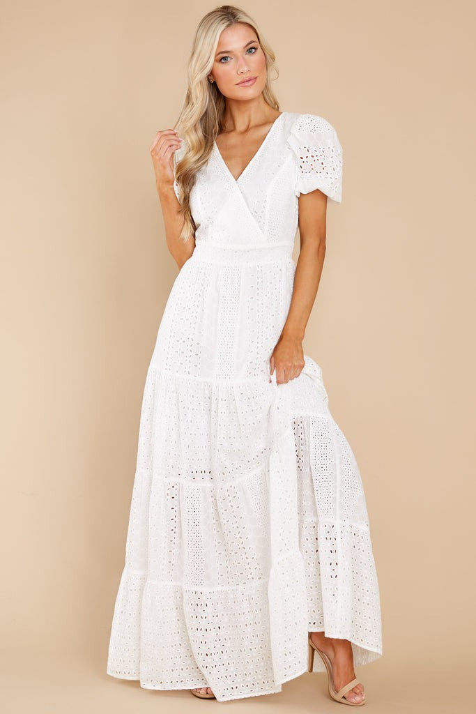 Hopelessly Yours White Eyelet Maxi Dress | Red Dress 