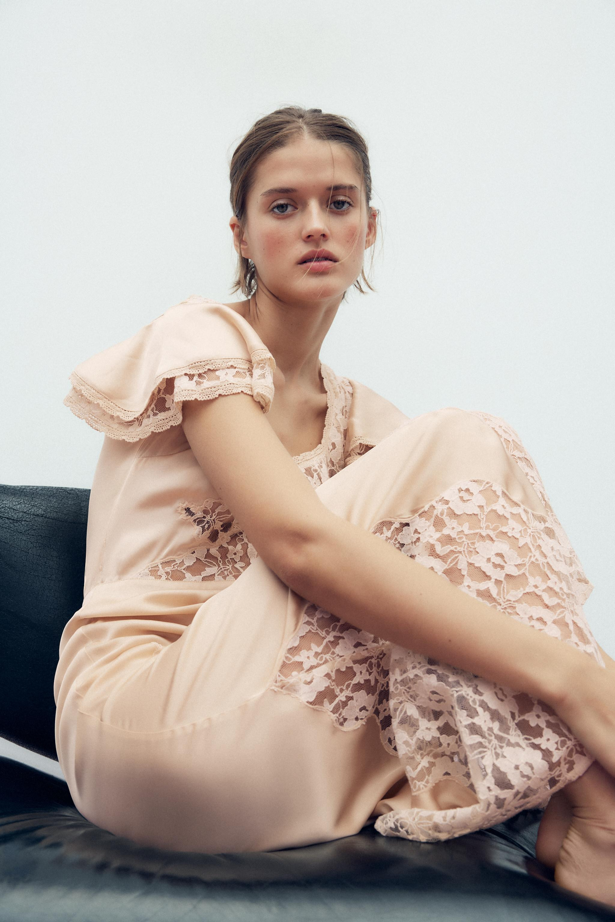 EMBROIDERED SATIN MIDI DRESS | Zara UK